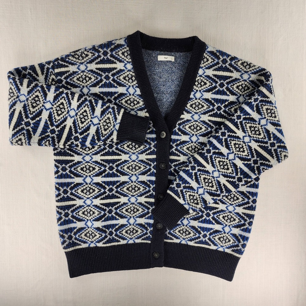 TNA Aritzia 100% Merino Wool Fair Isle Oversized Cardigan Sweater Womens S - Picture 2 of 10